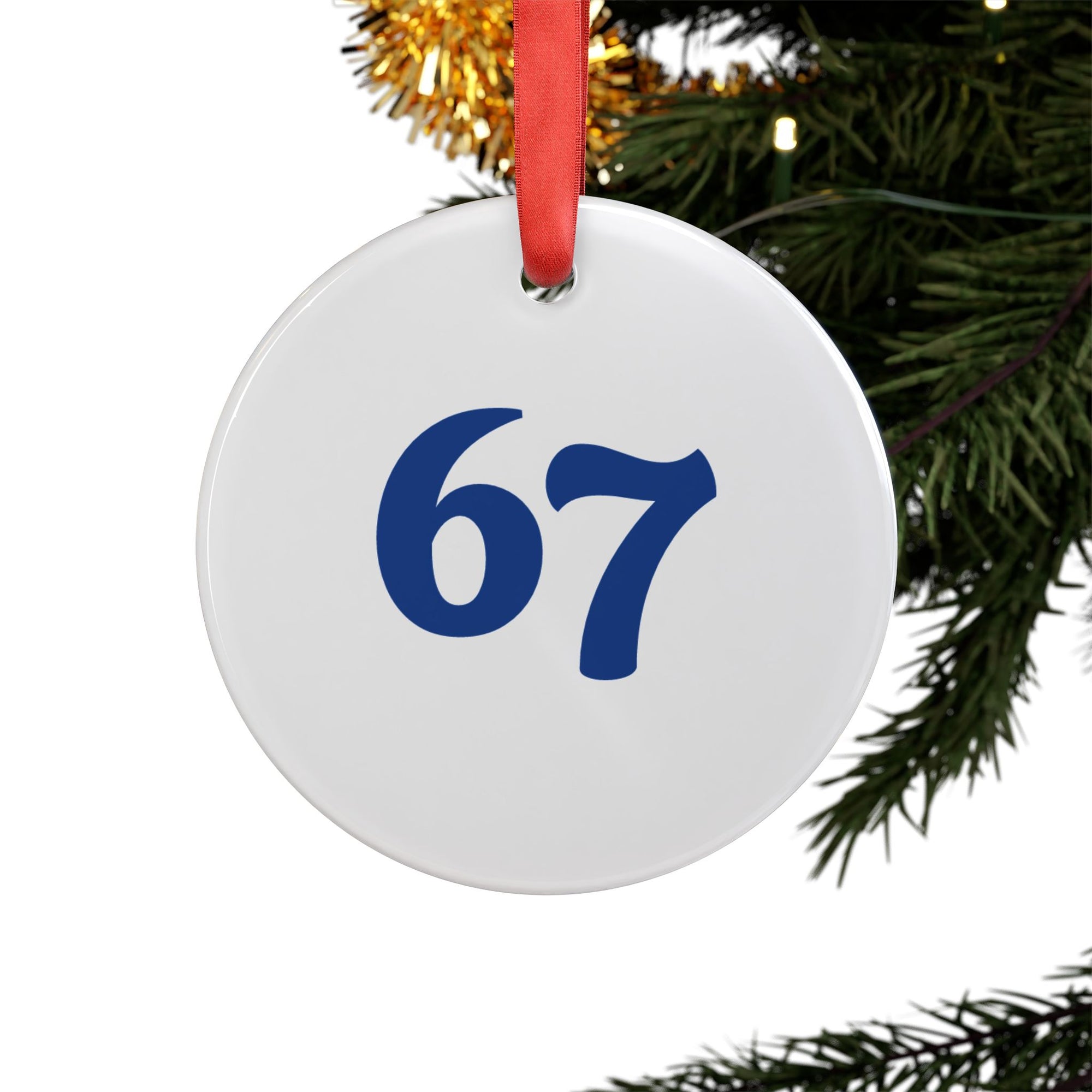 Personalized 67 Acrylic Ornament with Ribbon — Custom Holiday Decoration